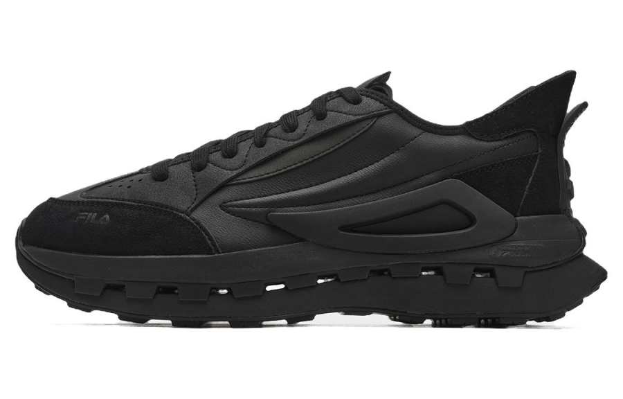 FILA KM Leather Cushioning Abrasion Resistant Breathable Low top Running Shoes Men's Black