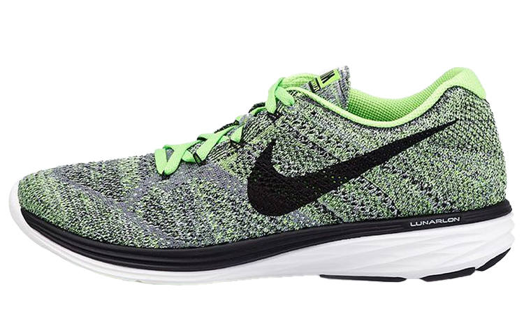 Nike Nike Flyknit Lunar 3 Cushioning Slip Resistant Abrasion Resistant Low top Running Shoes Men's Green Gray