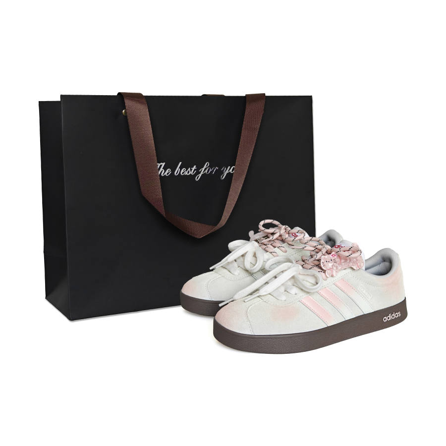 Adidas Adidas VL COURT 2.0 Peach Blossom Abrasion Resistant Low top German Army Trainers Women's Pink White