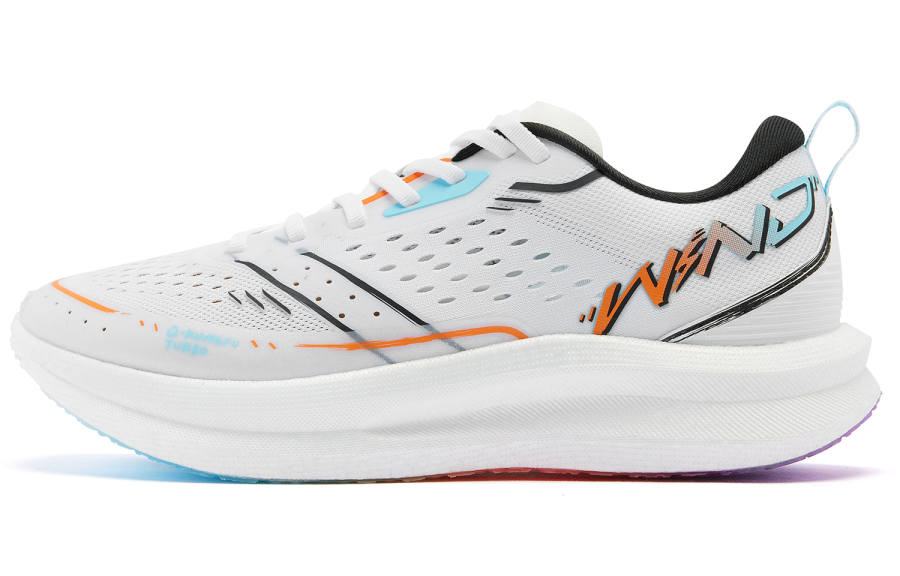 QIAODAN Strong Wind SE Training Textile, Synthetic Leather Low top Marathon Running Shoes Men's White Blue Orange