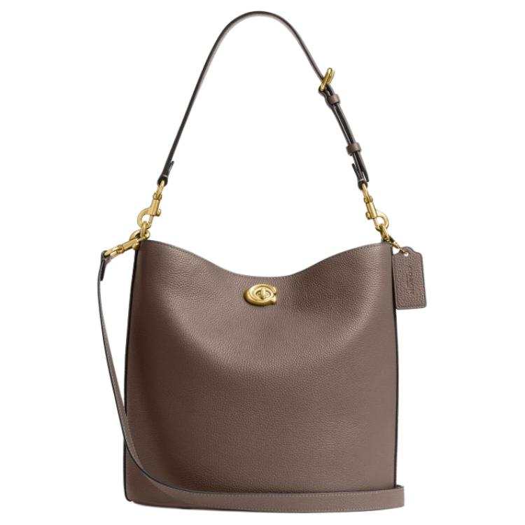 COACH Willow Litchi Grain Leather Bucket Bag, Portable Crossbody Bag, Shoulder Bag Large Women's Brown