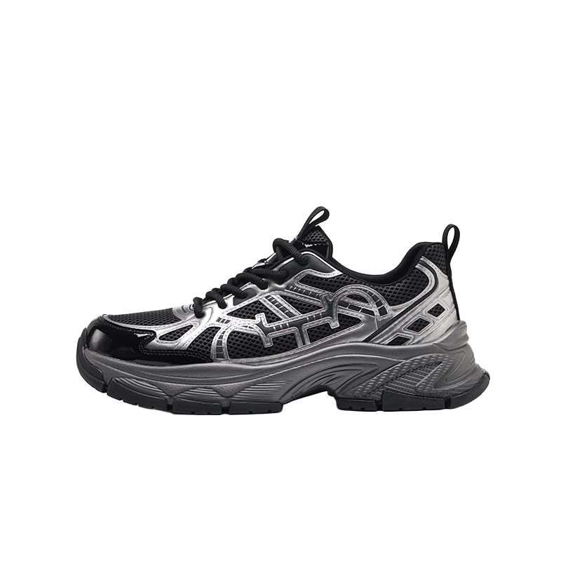 ZHENGDANNU Height Increasing Breathable Low top Chunky Sneakers Men's Silver Black