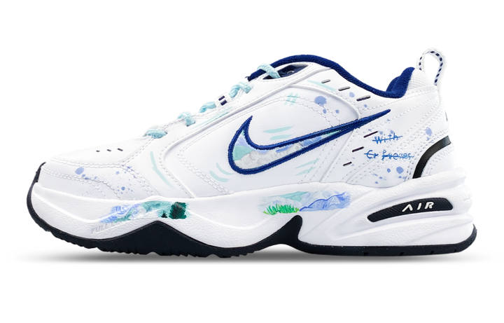 Nike Nike Air Monarch 4 Coverage Moisture Wicking Low top Chunky Sneakers Unisex White Blue