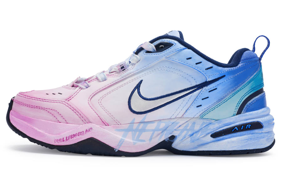 Nike Nike Air Monarch 4 Textile, Leather Cushioning Low top Chunky Sneakers Unisex Pink Blue