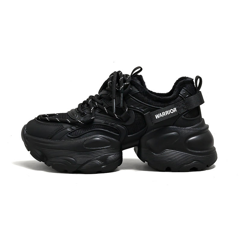 Warrior Trendy Black Samurai, Versatile For Daily Wear, Fleece Lined Slip Resistant Height Increasing Thermal Low top