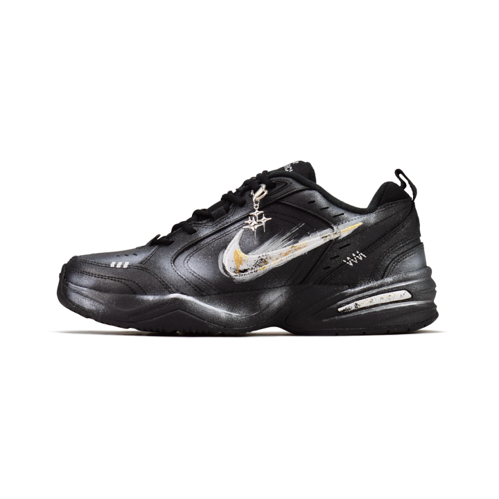 Nike Nike Air Monarch 4 Cushioning, Wear Resistant Low top Chunky Sneakers Unisex Black Gold Silver