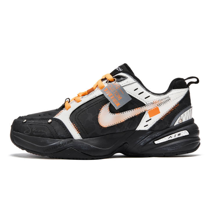 Nike Nike Air Monarch 4 Da Vinci Custom, Black Orange Abrasion Resistant Slip Resistant Abrasion Resistant Slip Resistant