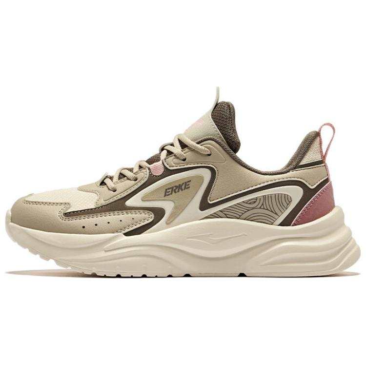 Erke Sichuan Dust 2.0 Abrasion Resistant Breathable Low top Chunky Sneakers Women's Eggnog Gray Light Linen