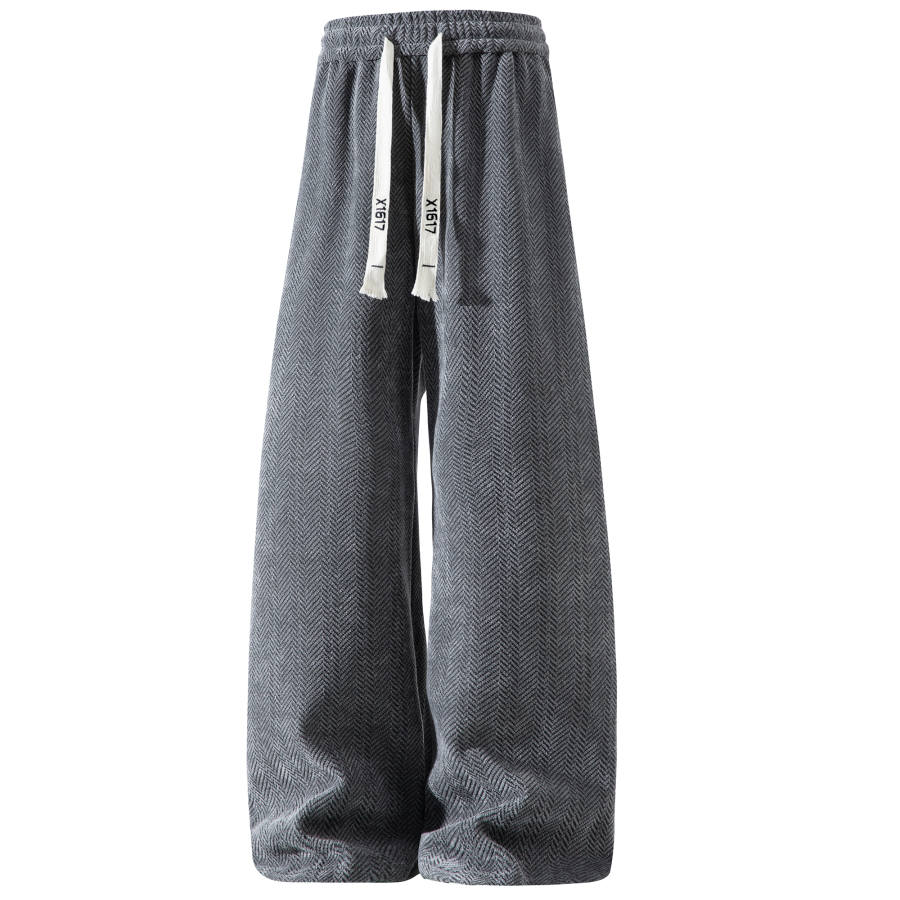 X1617 Casual Pants Unisex Thickened And Fleece Lined Wide Leg Pants