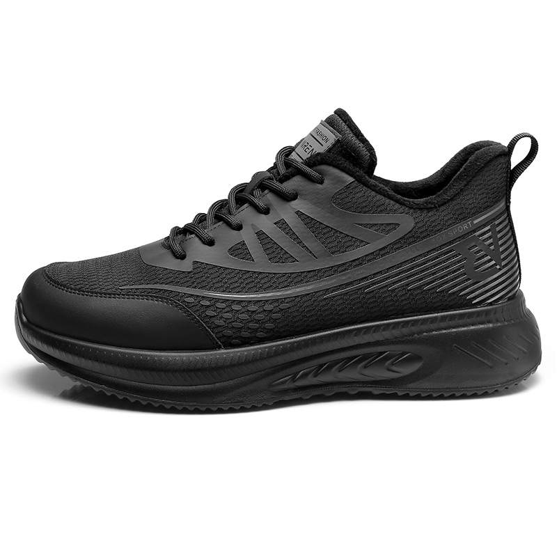 QIANGREN 3515 Thermal Fleece Lined Athletic Shoes Black Platform Versatile Trendy Thin Cotton Insulated Shoes
