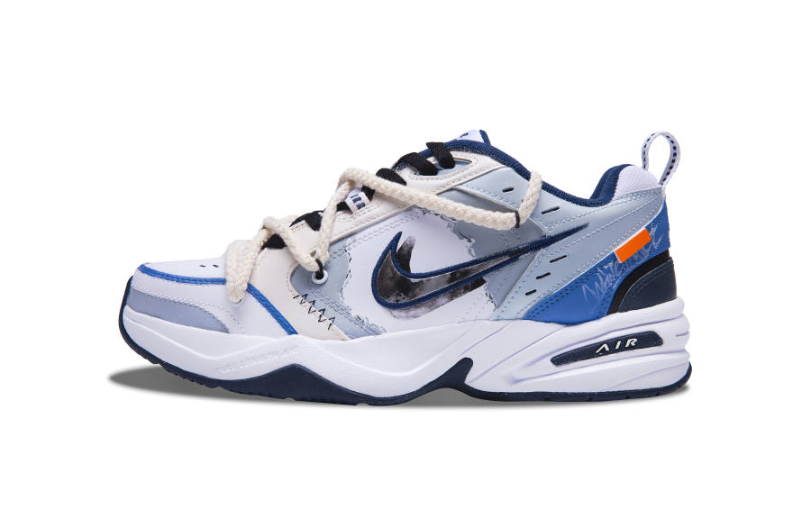 Nike Nike Air Monarch 4 White Navy Blue Gale Slip Resistant, Abrasion Resistant, Height Increasing
