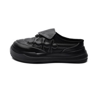 SHOOT BRAND Rubber Sole Leather Patchwork Abrasion Resistant Slip Resistant Closed Toe Slippers Unisex Black
