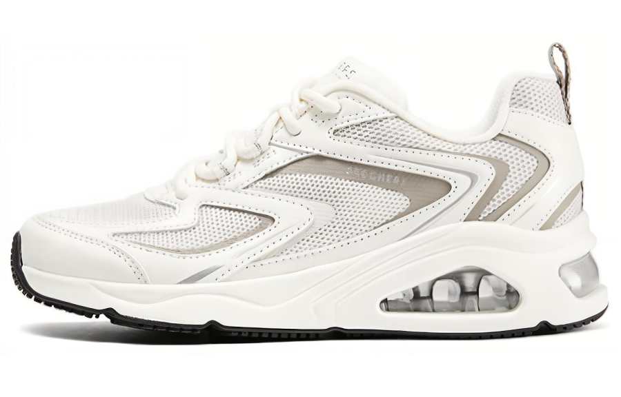 Skechers Tres Air Uno Mesh, Artificial Leather Abrasion Resistant Breathable Low top Running Shoes Women's White
