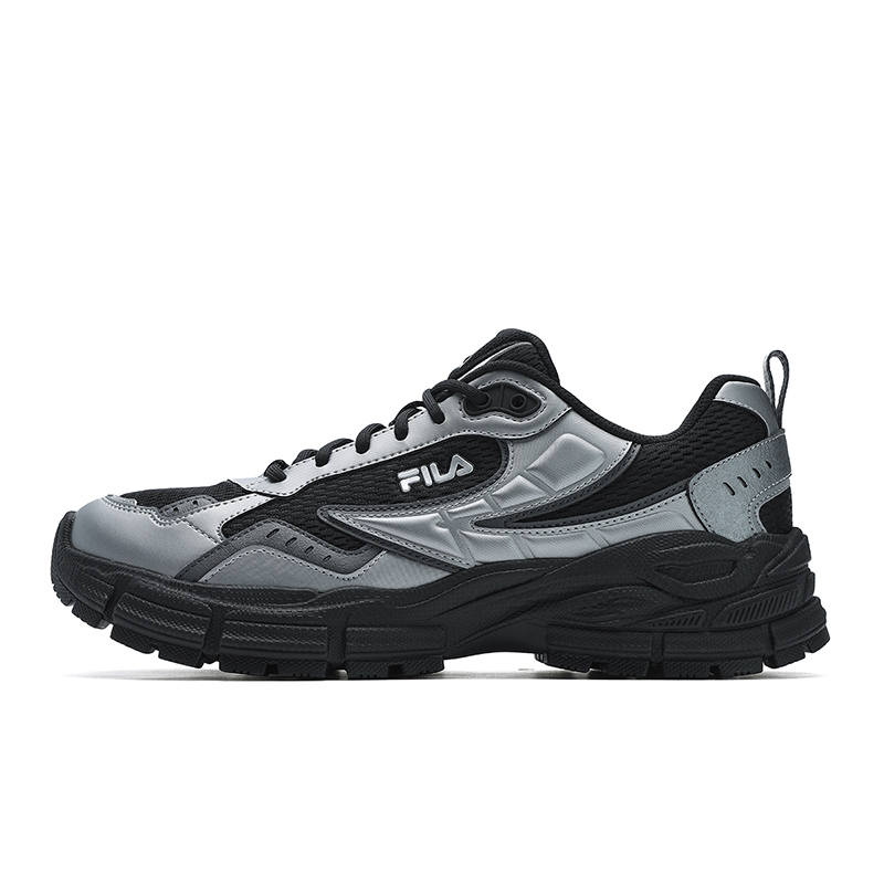 FILA Blade Textile, Synthetic Leather Low top Casual City Commuting Running Shoes Men's Black Silver