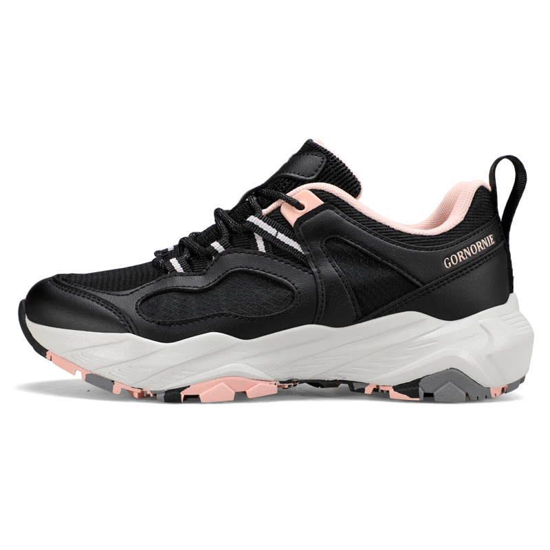 GORNORNIE Abrasion Resistant Lightweight Rebound Low top Casual Training Sprint Running Shoes Women's Black Light Pink