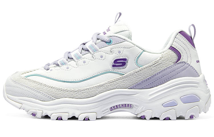 Skechers D'Lites 1.0 Milk Tea Bear Leather Cushioning Mid top Chunky Sneakers Women's Purple White