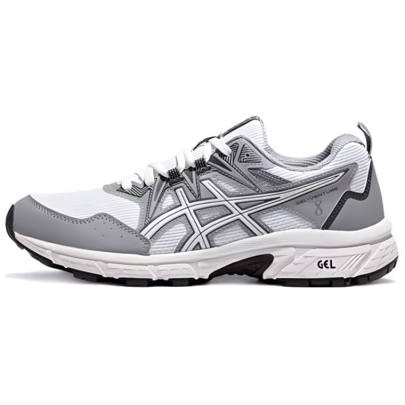Asics Gel Venture 8 Textile, Synthetic Leather Low top Running Shoes Women's Gray White