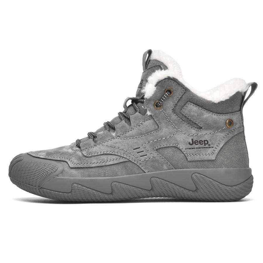 Jeep Hiking, Casual Versatile, Fleece Lined, Sports Abrasion Resistant Thermal Mid top Outdoor Shoes Men's Gray