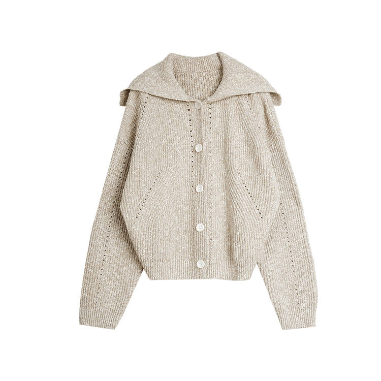 ELLE Sweaters Women's Beige Coffee Lapel Moderate Cardigan
