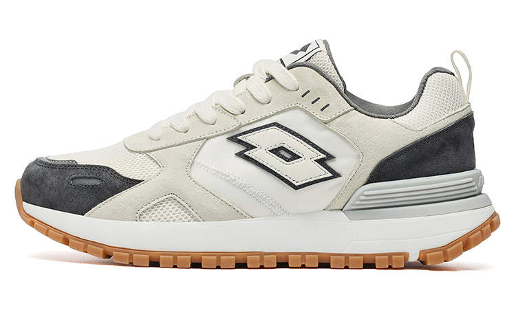 LOTTO Textile, Synthetic Leather, Leather Coverage Low top Running Shoes Men's Ecru Gray