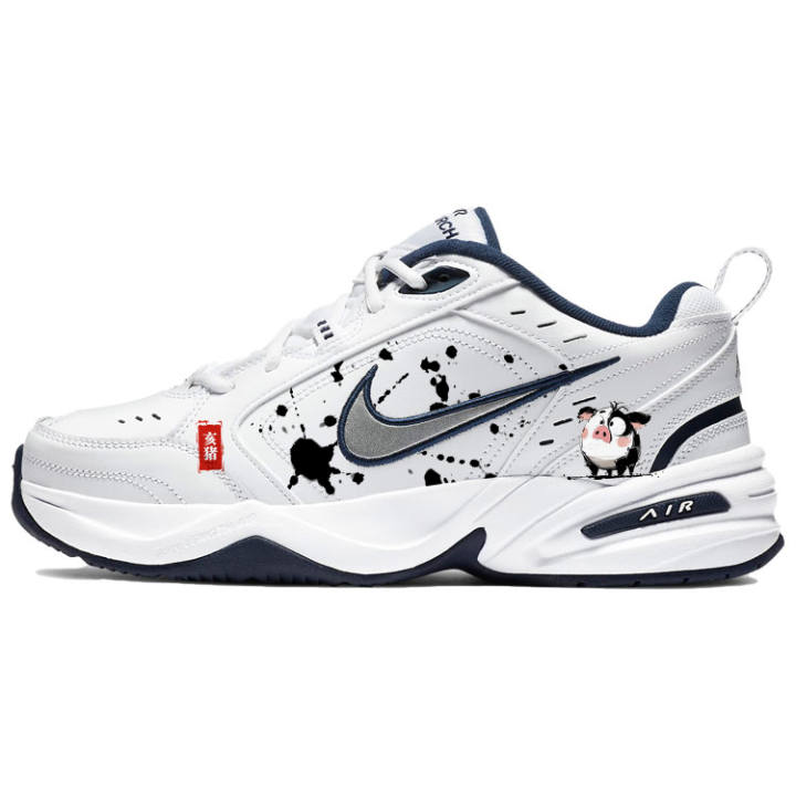 Nike Nike Air Monarch 4 Cushioning Slip Resistant Abrasion Resistant Low top Chunky Sneakers Unisex White Blue