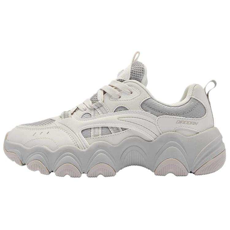 QIAODAN Slip Resistant Abrasion Resistant Cushioning Low top Chunky Sneakers Women's Beige Gray