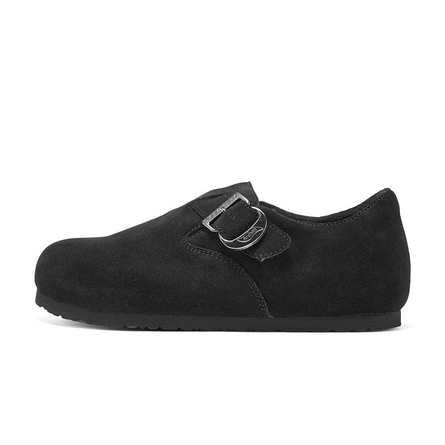 Skechers Birkenstock Style Shoes 2025 Fall Winter Leather Casual Shoes Women's Black