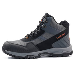 LANGTAN Abrasion Resistant Impact Resistant High top Outdoor Shoes Men's Black Gray