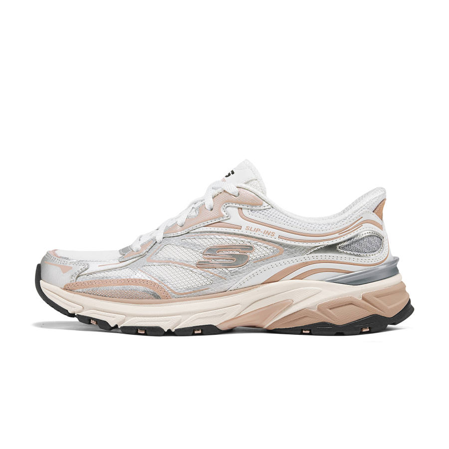 Skechers Silver Wing Shoes Lightweight Low top Chunky Sneakers Women's White Gold