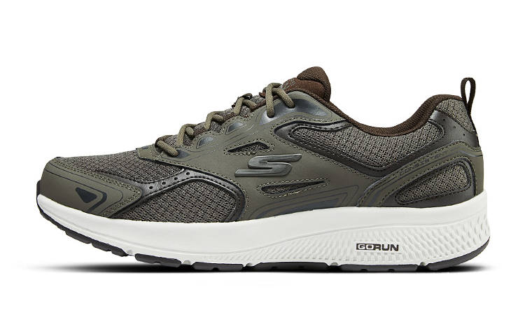 Skechers Mesh, Cow Leather Low top Casual Running Shoes Men's Olive Brown