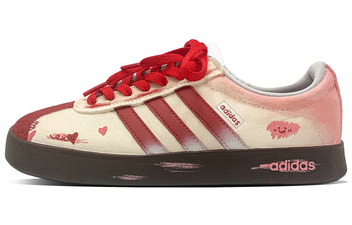 Adidas Adidas Vl Court Classic German Army Trainers Women's Low Top Pink Beige Gradient Red Stripes Brown Base