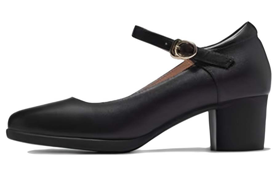 CAMEL Top Grain Cow Leather Chunky Heel High Heels 4cm Women's Black
