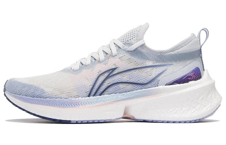 Li-Ning Li Ning Feidian Discovery Abrasion Resistant Slip Resistant Low top Running Shoes Women's White Blue Purple