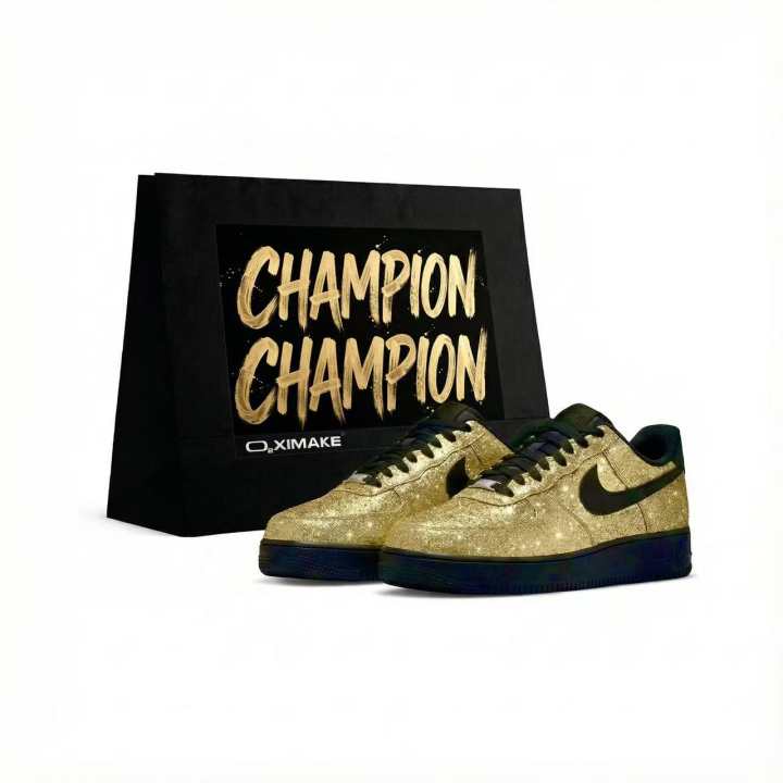 Nike Nike Air Force 1 Abrasion Resistant Height Increasing Low top Skateboard Shoes Unisex Black Gold