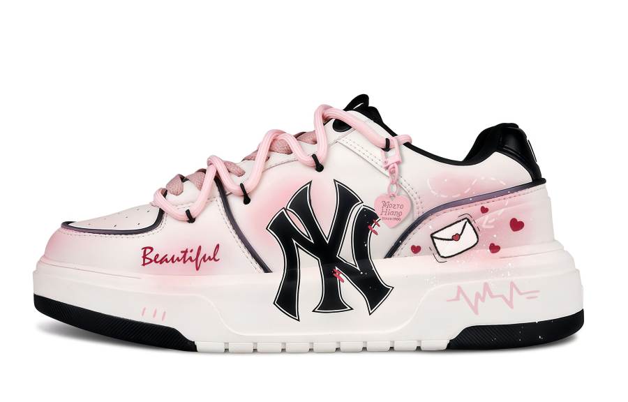 MLB Chunky Liner Sweetheart Messenger Height Increasing Height Increasing Low top Skateboard Shoes Unisex White Pink