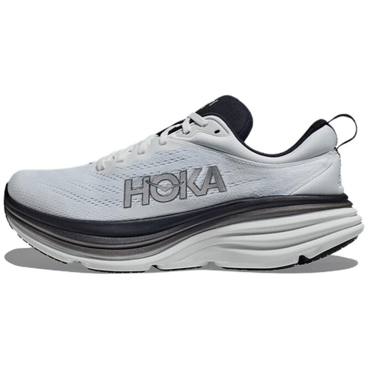 HOKA ONE ONE Bondi 8 Comfortable PU, Textile Slip Resistant Slip Resistant Low top Running Shoes Men's White Black