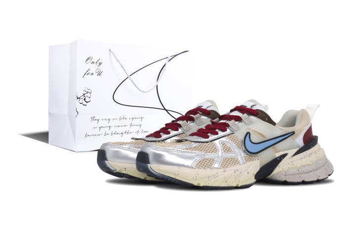 Nike Nike V2K Run Breathable Low top Running Shoes Unisex Beige Blue Smoky Red