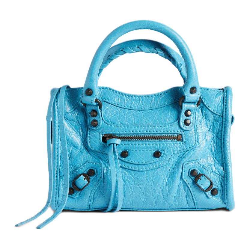 Balenciaga Le City Sheepskin Handbag Mini Women's Teal Blue