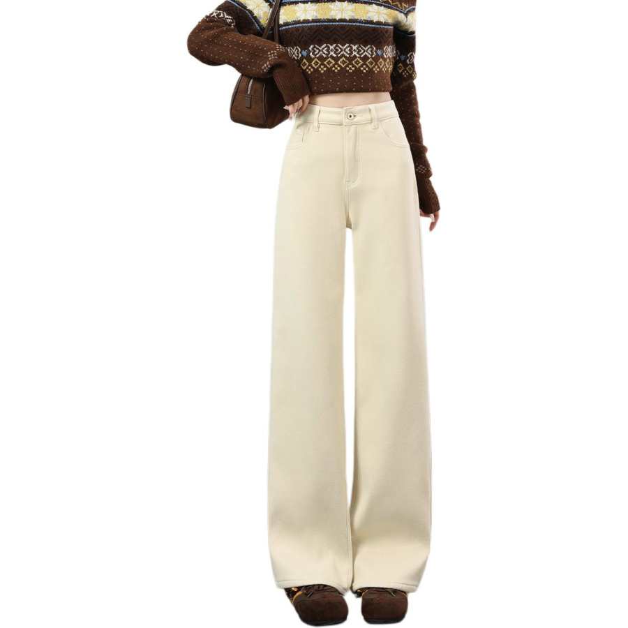 Tonlion Jeans Women's Thickened And Fleece Lined Straight Fit Pants