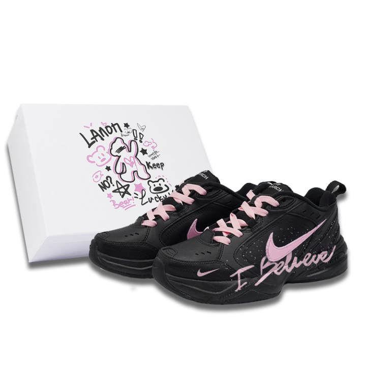 Nike Nike Air Monarch 4 Slip Resistant And Abrasion Resistant Coverage Low top Chunky Sneakers Unisex Black Pink
