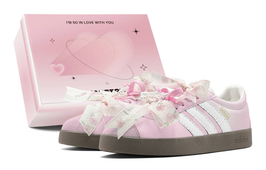 Adidas Adidas VL COURT 2.0 Girlish Floral, Graceful, Thin Sole Low top Skateboard Shoes Unisex Peach