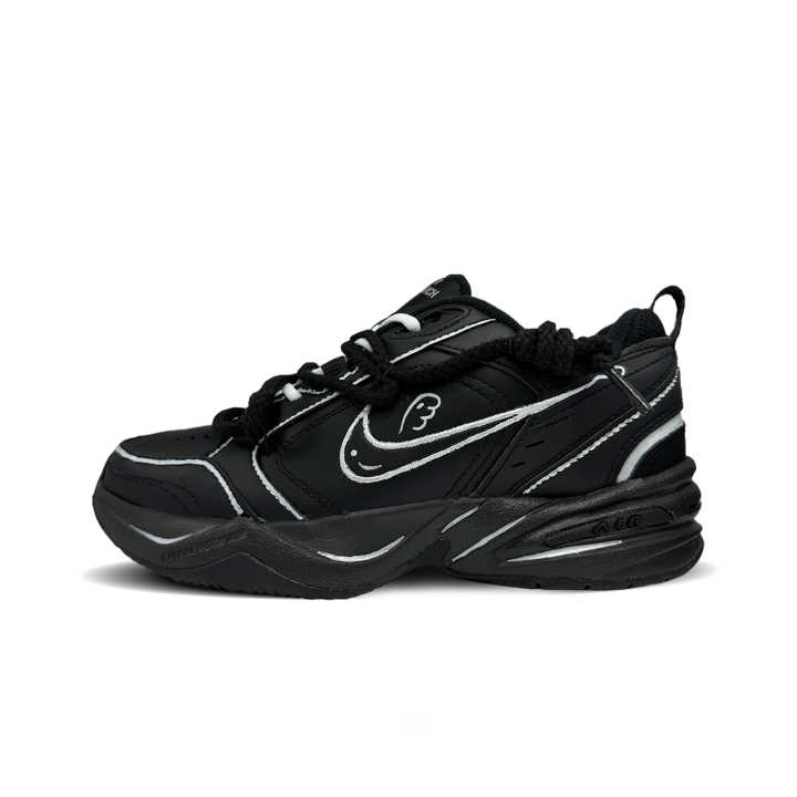 Nike Nike Air Monarch 4 Silver Wing Slip Resistant Abrasion Resistant Low top Chunky Sneakers Unisex Black Silver