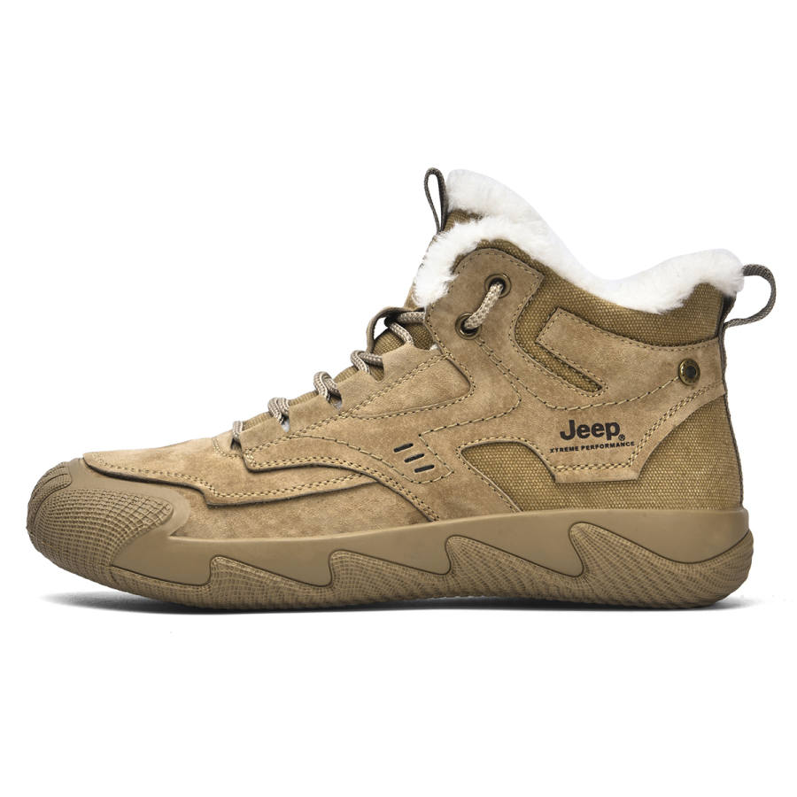 Jeep Hiking, Casual Versatile, Fleece Lined, Sports Abrasion Resistant Thermal Mid top Outdoor Shoes Men's Khaki