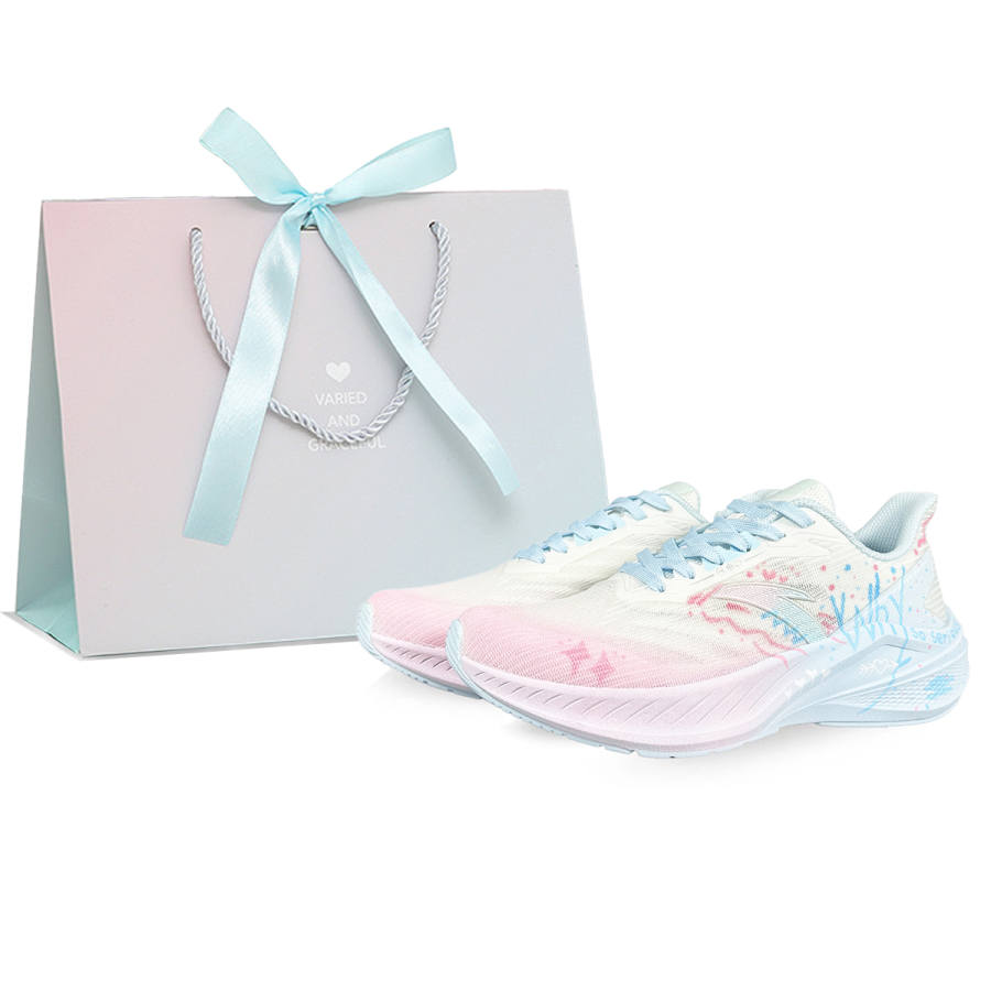 Anta Lingfeng Breathable Lightweight Height Increasing Low top Casual Running Shoes Women's Blue Pink