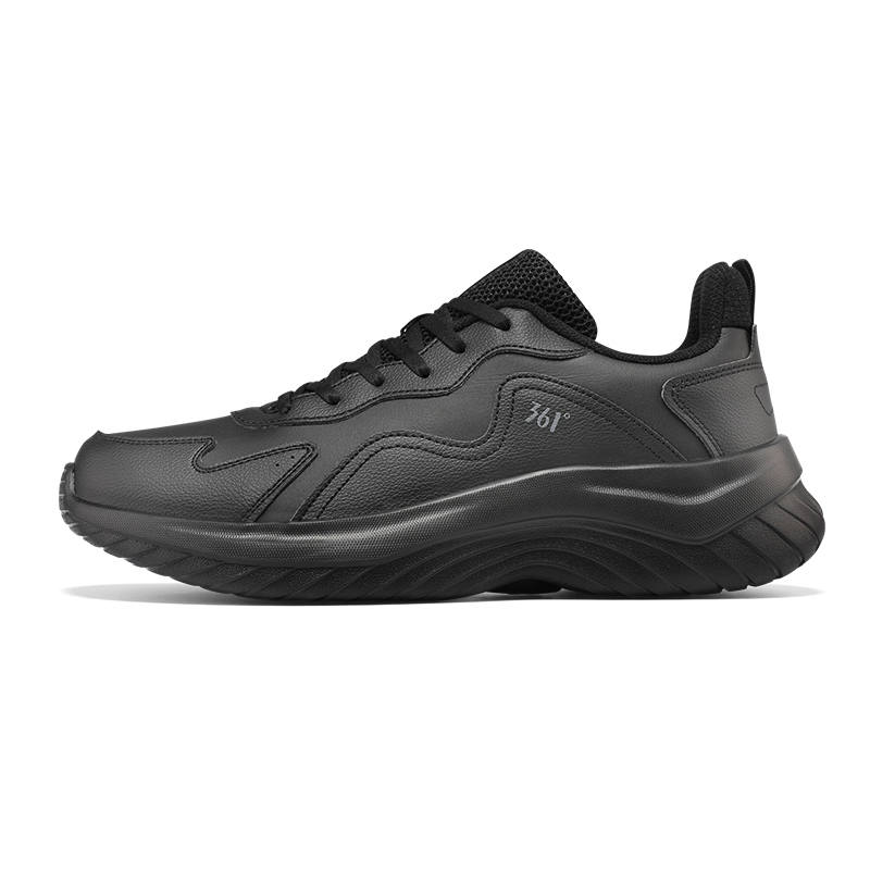 361° Leather Upper, Fleece Lined Slip Resistant Lightweight Thermal Low top Running Shoes Men's Obsidian Black