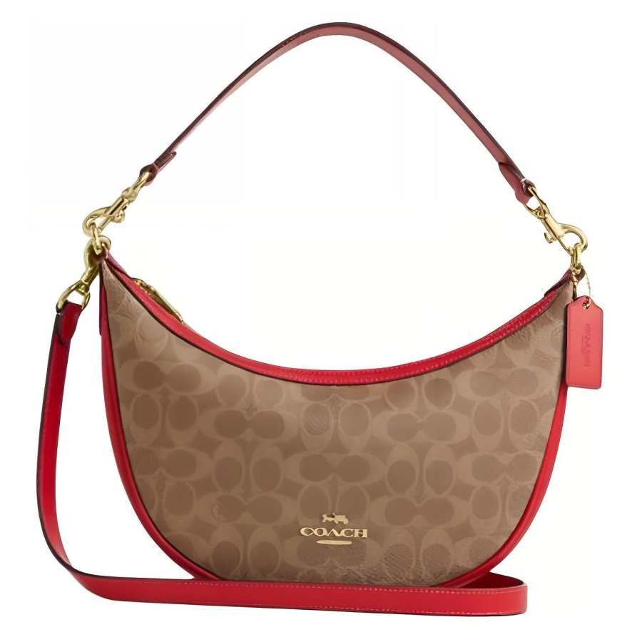 COACH Aria Coated Canvas With Leather Crossbody Handbag Women's Brown & Red