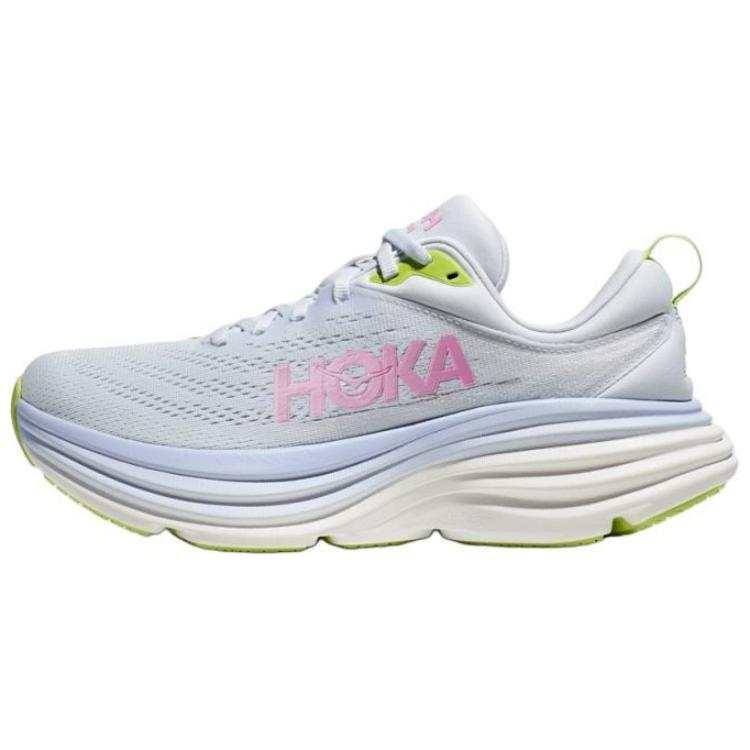 HOKA ONE ONE Bondi 8 PU, Textile Slip Resistant Coverage Support Low top Casual Running Shoes Women's Blue Pink
