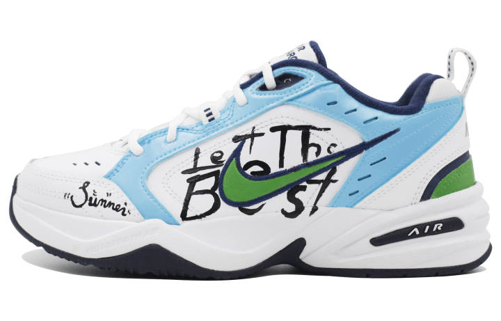 Nike Nike Air Monarch 4 White Navy Leather Slip Resistant, Abrasion Resistant, Lightweight Low top Chunky Sneakers Unisex