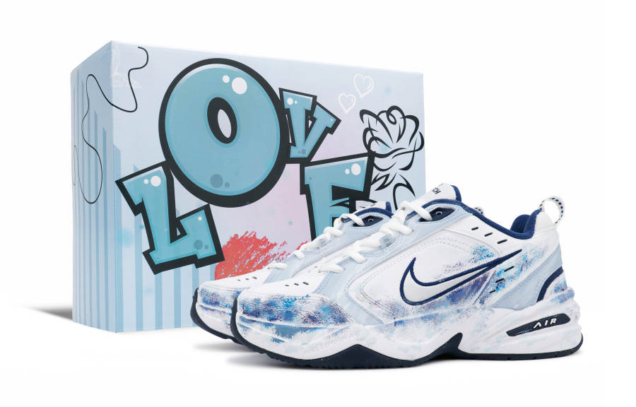 Nike Nike Air Monarch 4 Blue Mist, Blue Love Cow Split Leather Slip Resistant Slip Resistant Low top Chunky Sneakers Men's