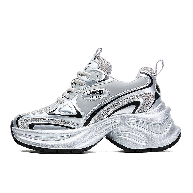 JEEP SPIRIT Breathable Support Height Increasing Low top Chunky Sneakers Women's Silver